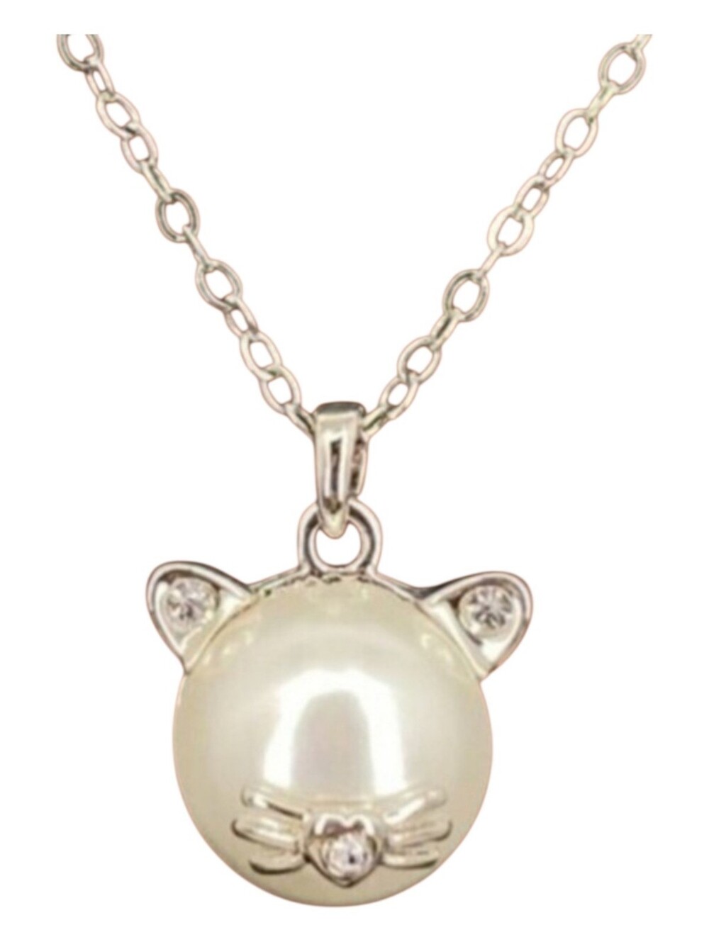 Pearl Cat Pendant Necklace in Silver